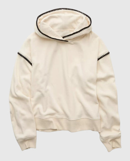 AE Contrast Stitct White Pullover Hoodie