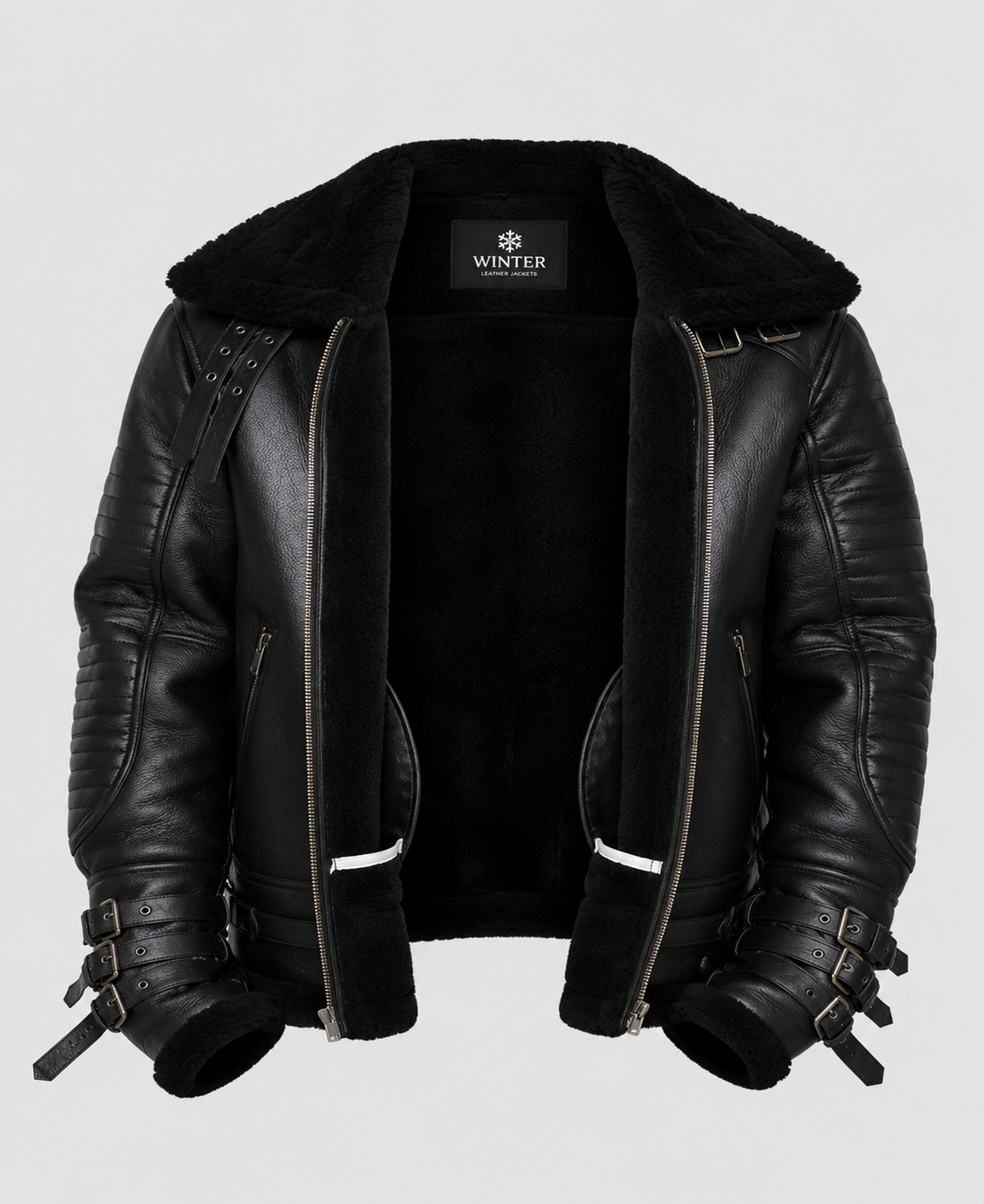 Men's Affliction Black Shearling Leather Jacket