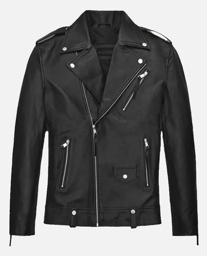 Ansel Elgort Black Biker Leather Jacket
