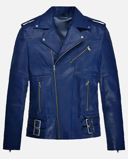 Antonio Banderas Blue Leather Biker Jacket