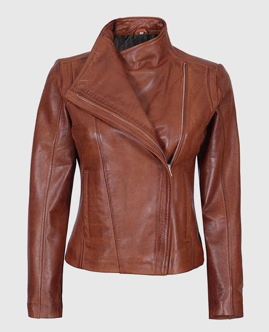 Arezzo Cognac Cafe Racer Leather Jacket
