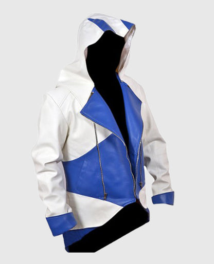 Assassins Creed 3 White and Blue Hooded Jacket