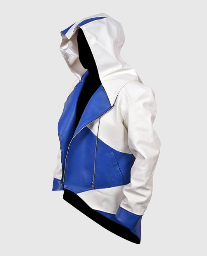 Assassins Creed 3 White and Blue Hooded Jacket