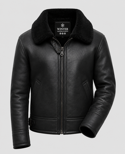 B3 Black Shearling Leather Jacket