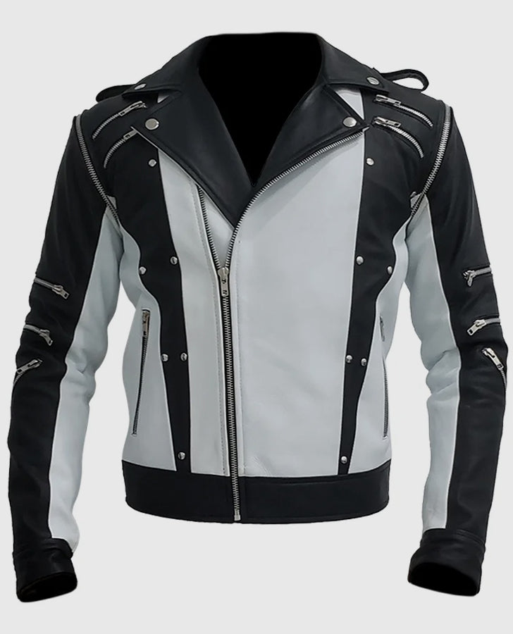 Black and White Michael Jackson Leather Jacket
