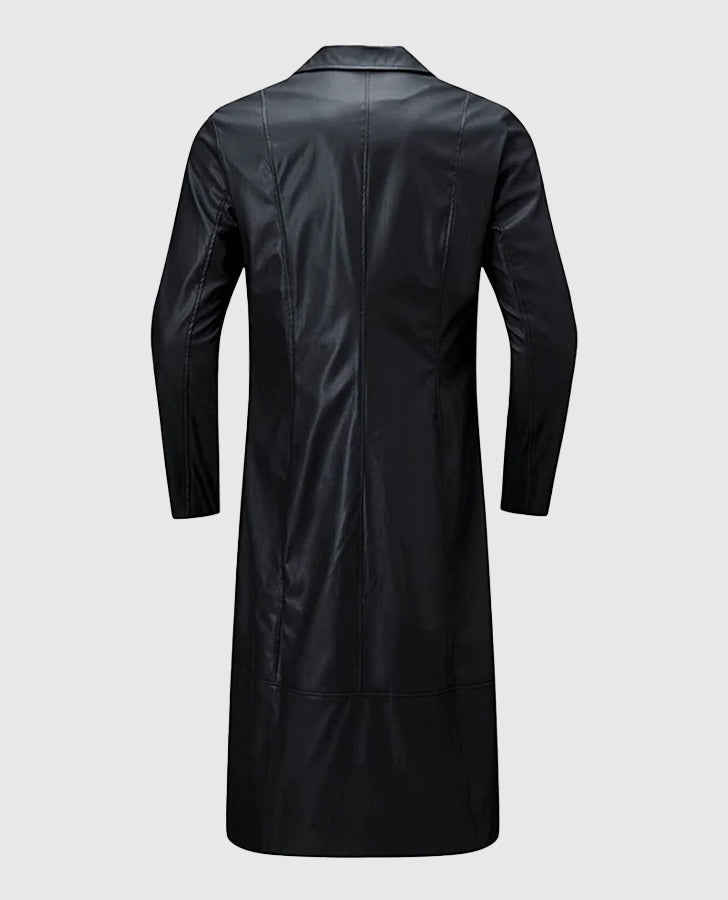 Black Leather Long Coat for Men