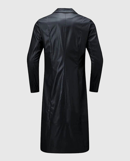 Black Leather Long Coat for Men