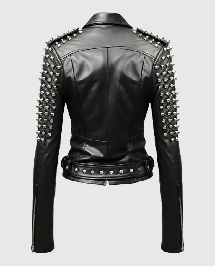 Black Stud Biker Leather Jacket for Women
