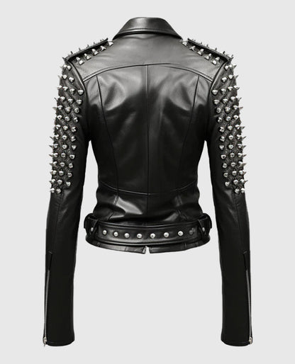 Black Stud Biker Leather Jacket for Women