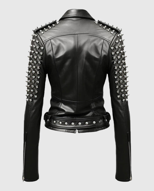 Black Stud Biker Leather Jacket for Women