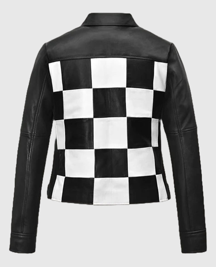 Black & White Biker Leather Jacket for Women