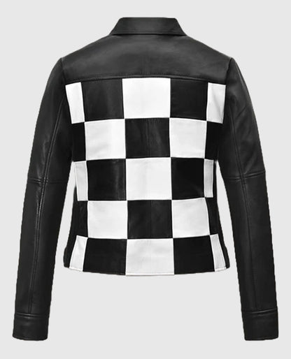 Black & White Biker Leather Jacket for Women