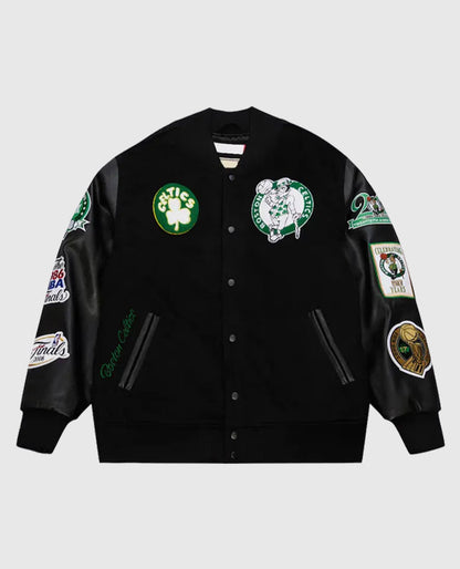 Boston Celtics Black Out Vintage Logo Varsity Jacket