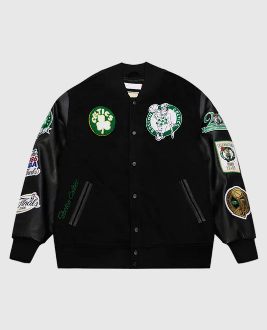 Boston Celtics Black Out Vintage Logo Varsity Jacket