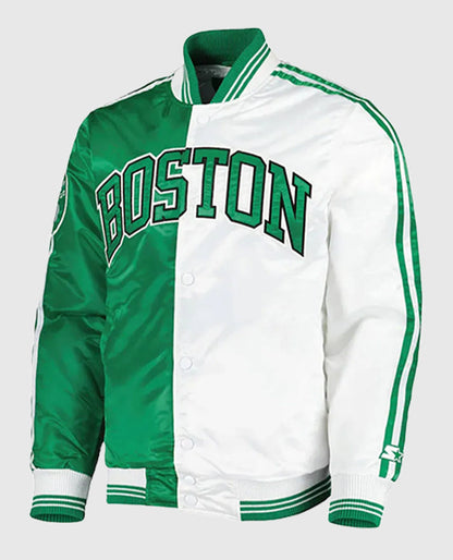 Boston Celtics Fast Break Green and White Satin Jacket