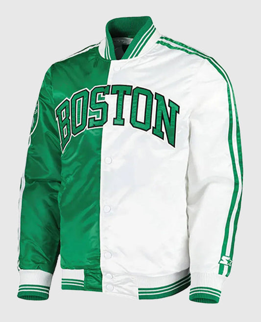 Boston Celtics Fast Break Green and White Satin Jacket