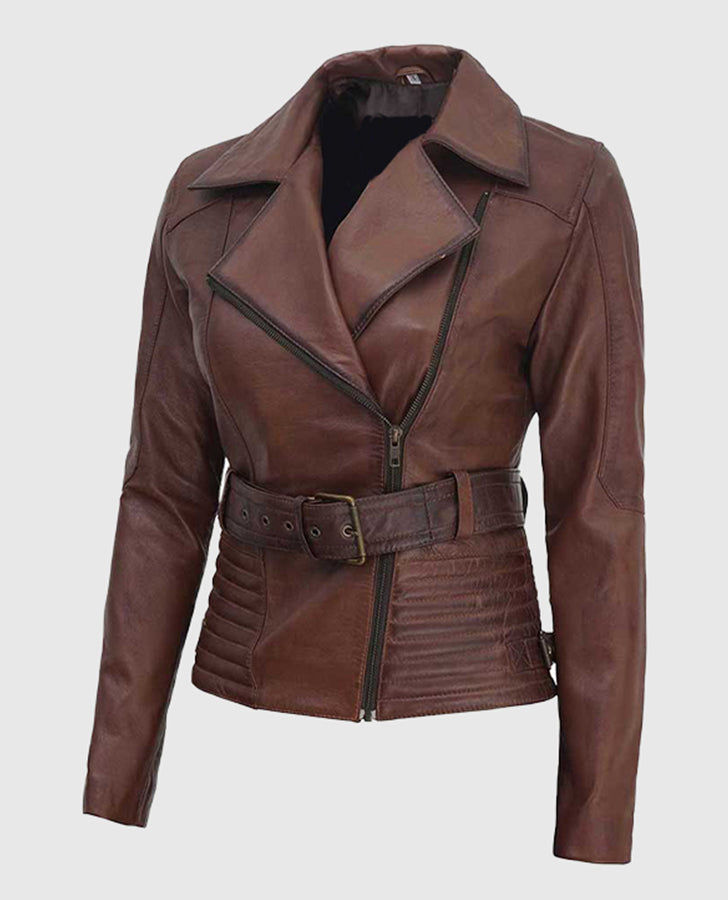 Women's Quilted Brown Biker Leather Jacket