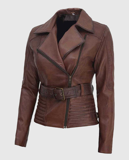 Women's Quilted Brown Biker Leather Jacket