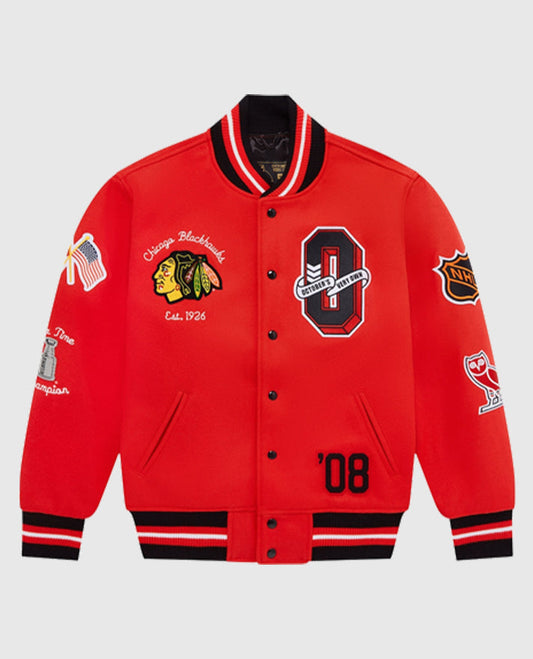 Chicago Blackhawks OVO Red Varsity Jacket