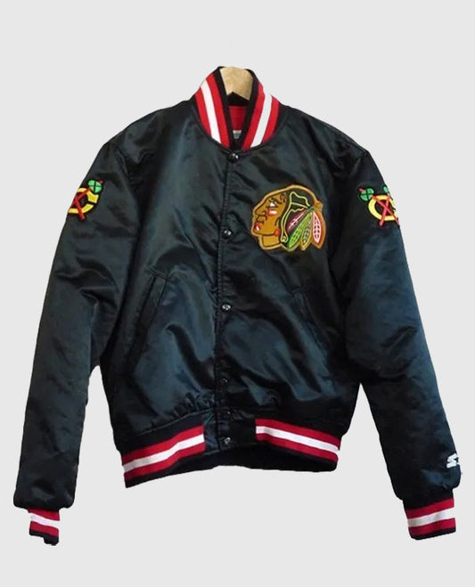 Chicago Blackhawks Starter Black Varsity Jacket