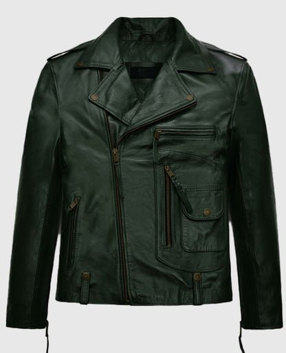 Chris Pine Black Leather Biker Jacket