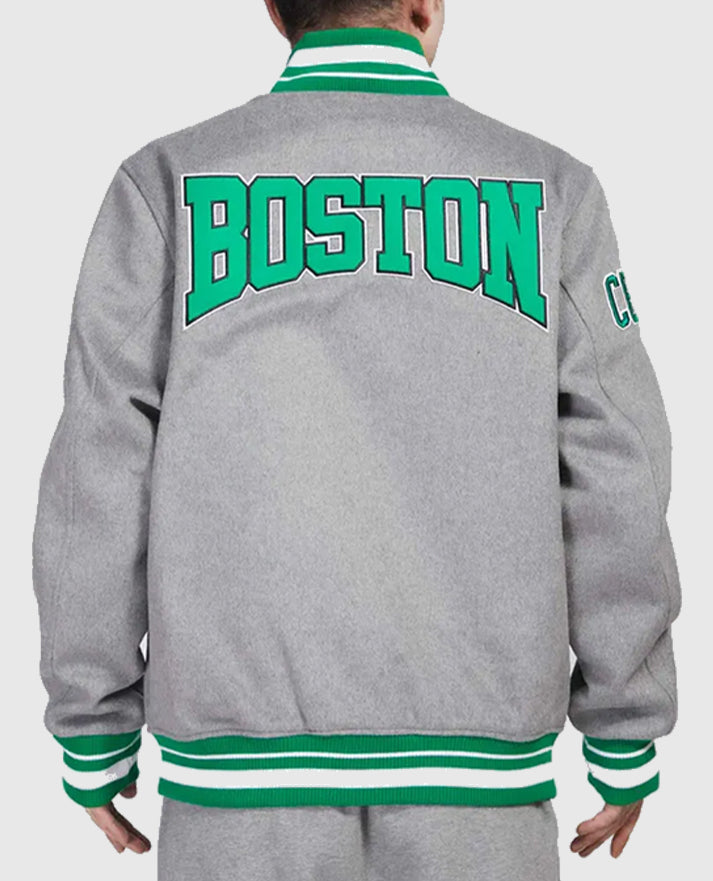Crest Emblem Heather Grey Boston Celtics Varsity Wool Jacket