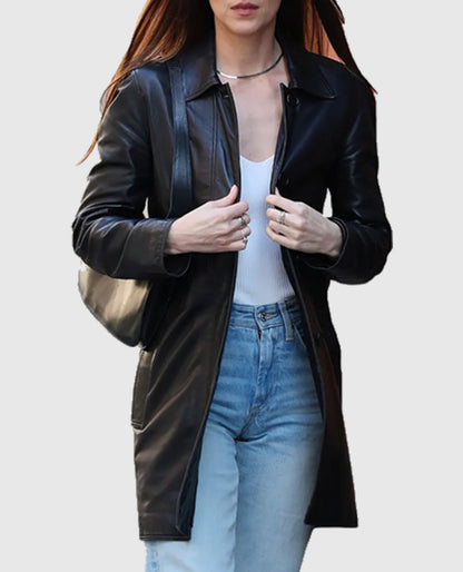 Dakota Johnson Black Leather Coat