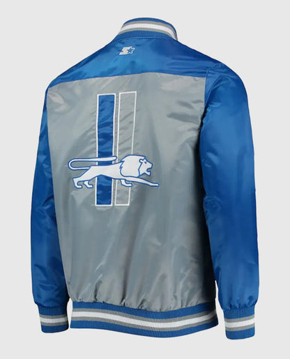 Detroit Lions The Tradition II Grey and Blue Satin Jacket