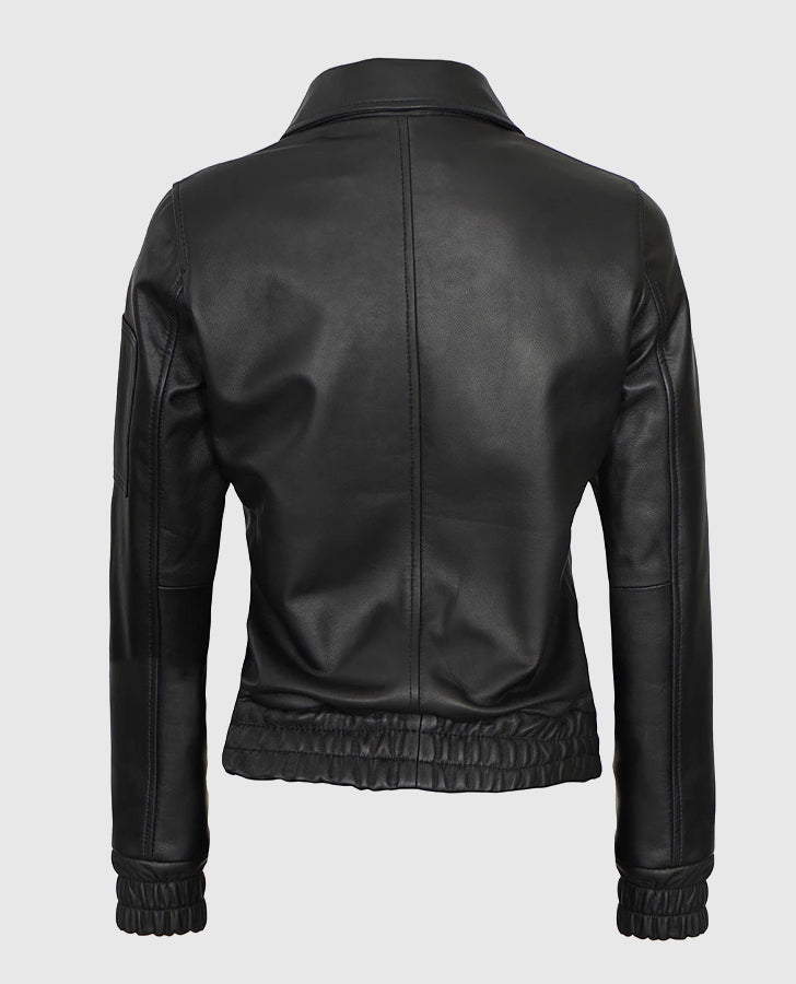 Evelyn Classic Black Leather Bomber Jacket