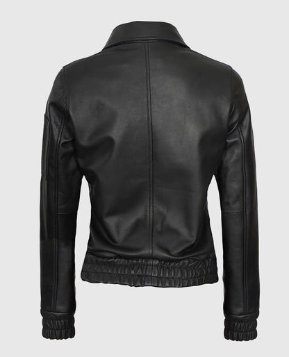 Evelyn Classic Black Leather Bomber Jacket