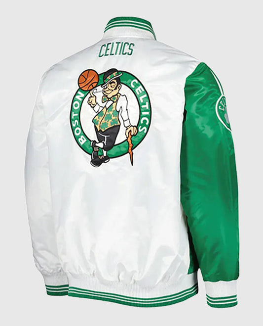 Fast Break Green and White Boston Celtics Satin Jacket