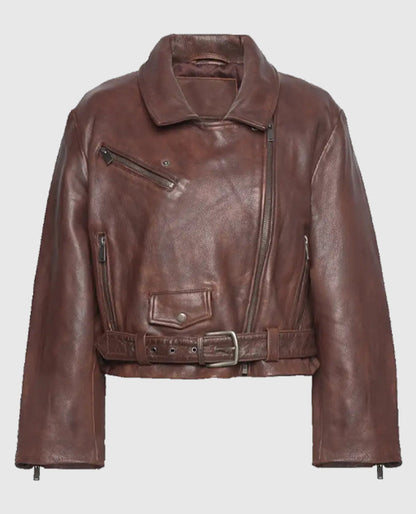 Gigi Hadid Brown Biker Leather Jacket