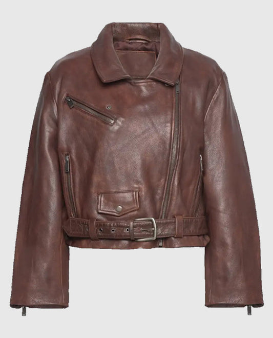 Gigi Hadid Brown Biker Leather Jacket