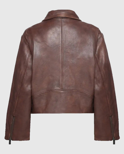 Gigi Hadid Brown Leather Biker Jacket
