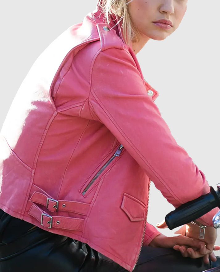 Gigi Hadid Pink Leather  Jacket