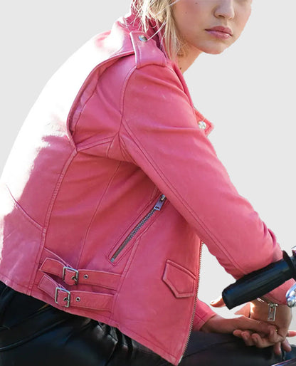 Gigi Hadid Pink Leather  Jacket