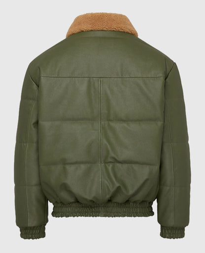Justin Bieber Green Aviator Leather Jacket