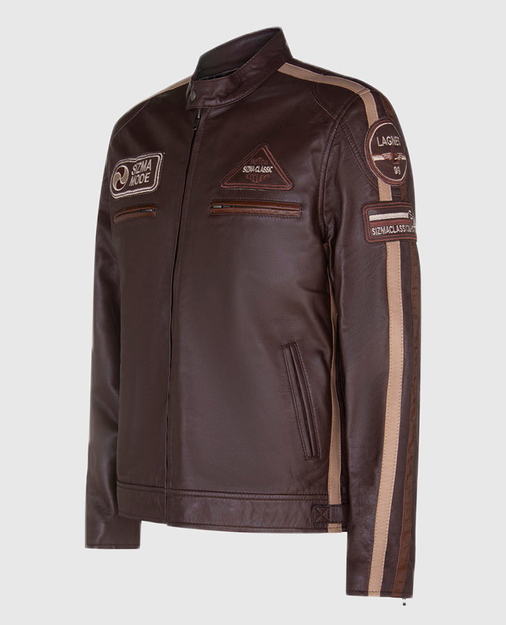 Men's SIZMA Brown Cafe Racer Leather Jacket