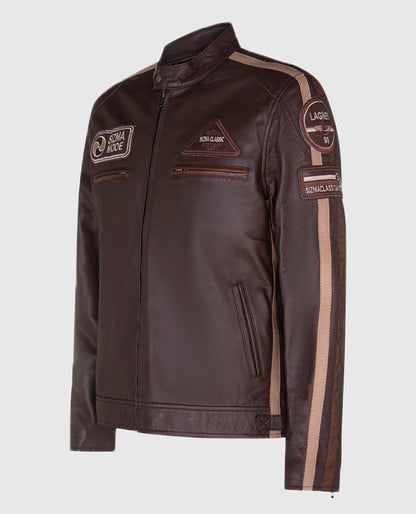 Men's SIZMA Brown Cafe Racer Leather Jacket