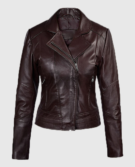 Katie Holmes maroon Leather Jacket

