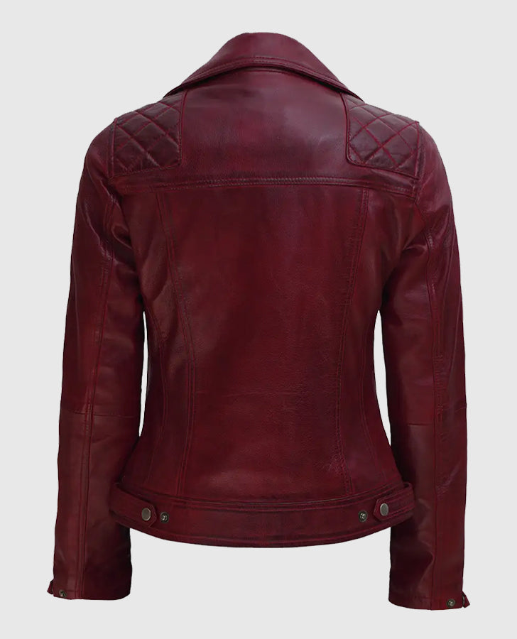 Kimberley Quilted Leather Motorcycle Maroon Jacket