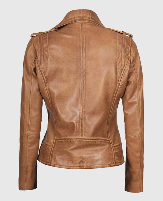 Kirsten Women's Asymmetrical Camel Brown Real Leather Jacket