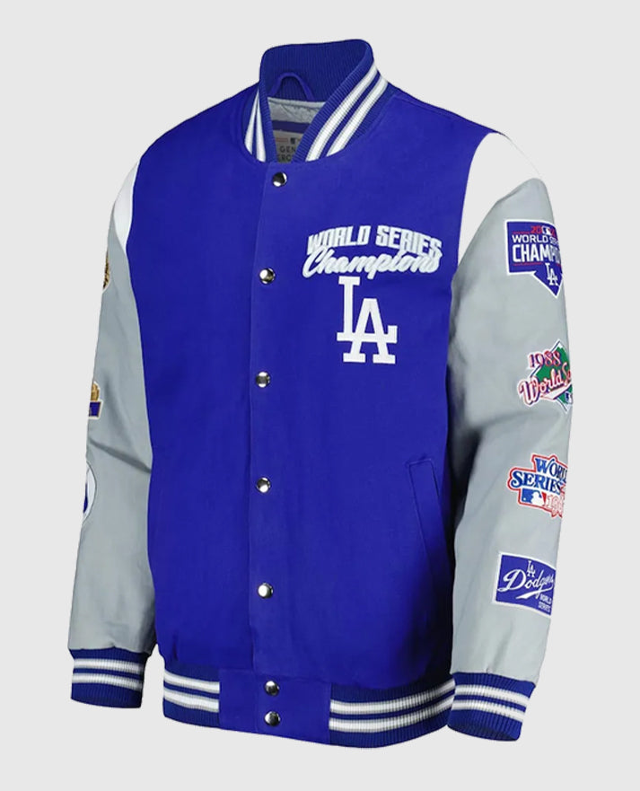 LA Dodgers Franchise Gray and Royal Blue Varsity Jacket