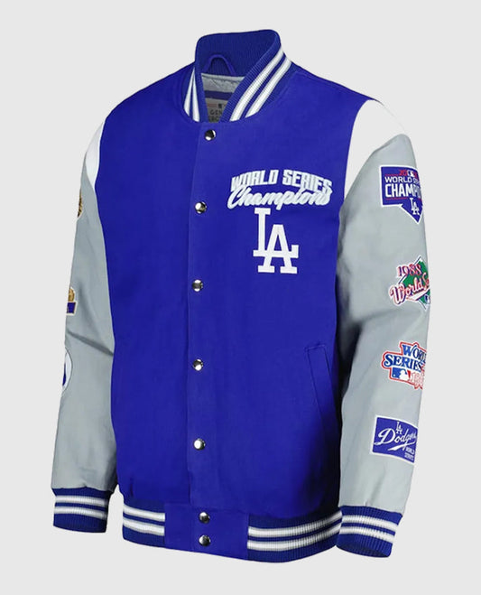 LA Dodgers Franchise Gray and Royal Blue Varsity Jacket