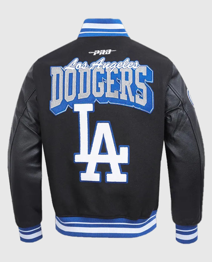 LA Dodgers Team Badge Classic Black Rib Varsity Jacket