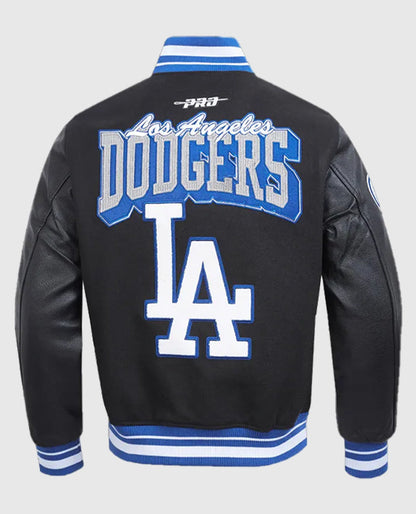 LA Dodgers Team Badge Classic Black Rib Varsity Jacket