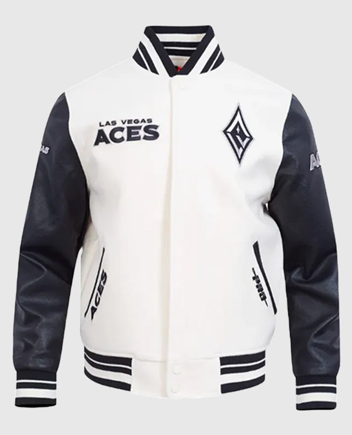 Las Vegas Aces Classics Rib Eggshell/Black Retro Varsity Jacket