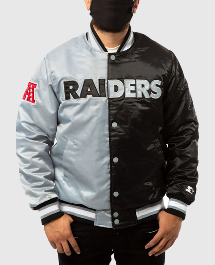 Las Vegas Raiders Bomber Satin Black and Grey Jacket