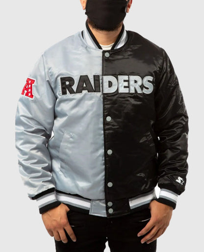 Las Vegas Raiders Bomber Satin Black and Grey Jacket