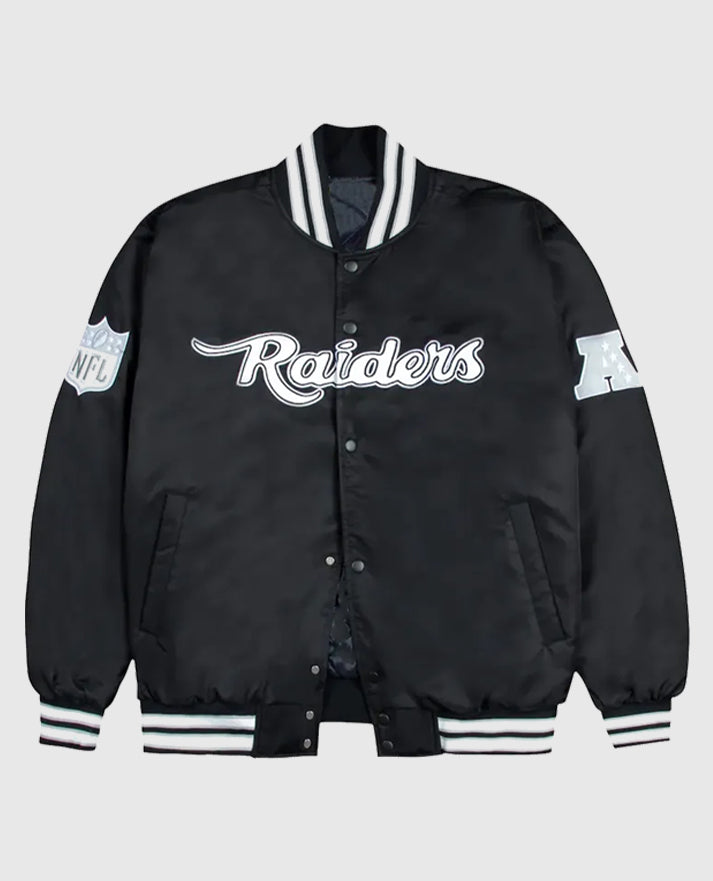 Las Vegas Raiders Gray and White Rib Bomber Black Jacket